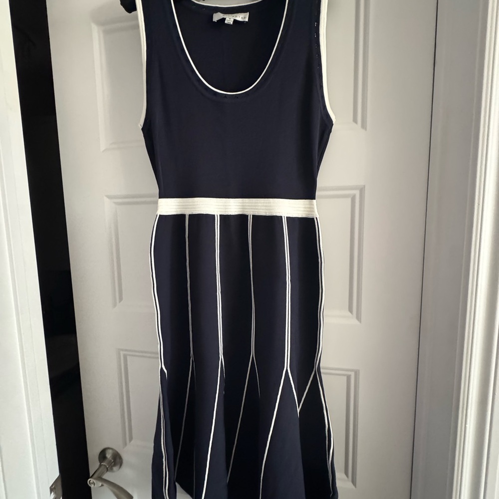 Adelyn Rae Navy and White Striped Midi Dress NEW